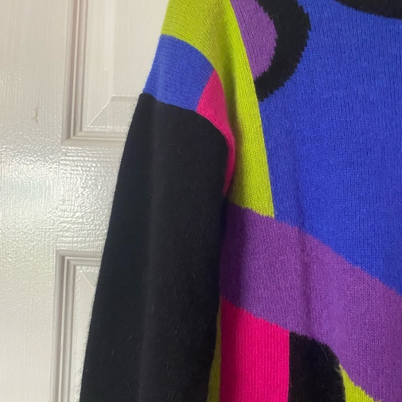 Vintage 80s Abstract Pullover Sweater Tunic Lambswool Angora l Drop Shoulder - Picture 11 of 14